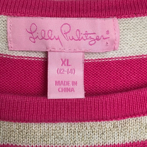 Lilly Pulitzer Stripe Knit Sweater Dress Metallic Nude & Pink Girls Sz XL (12-14 - Picture 5 of 7